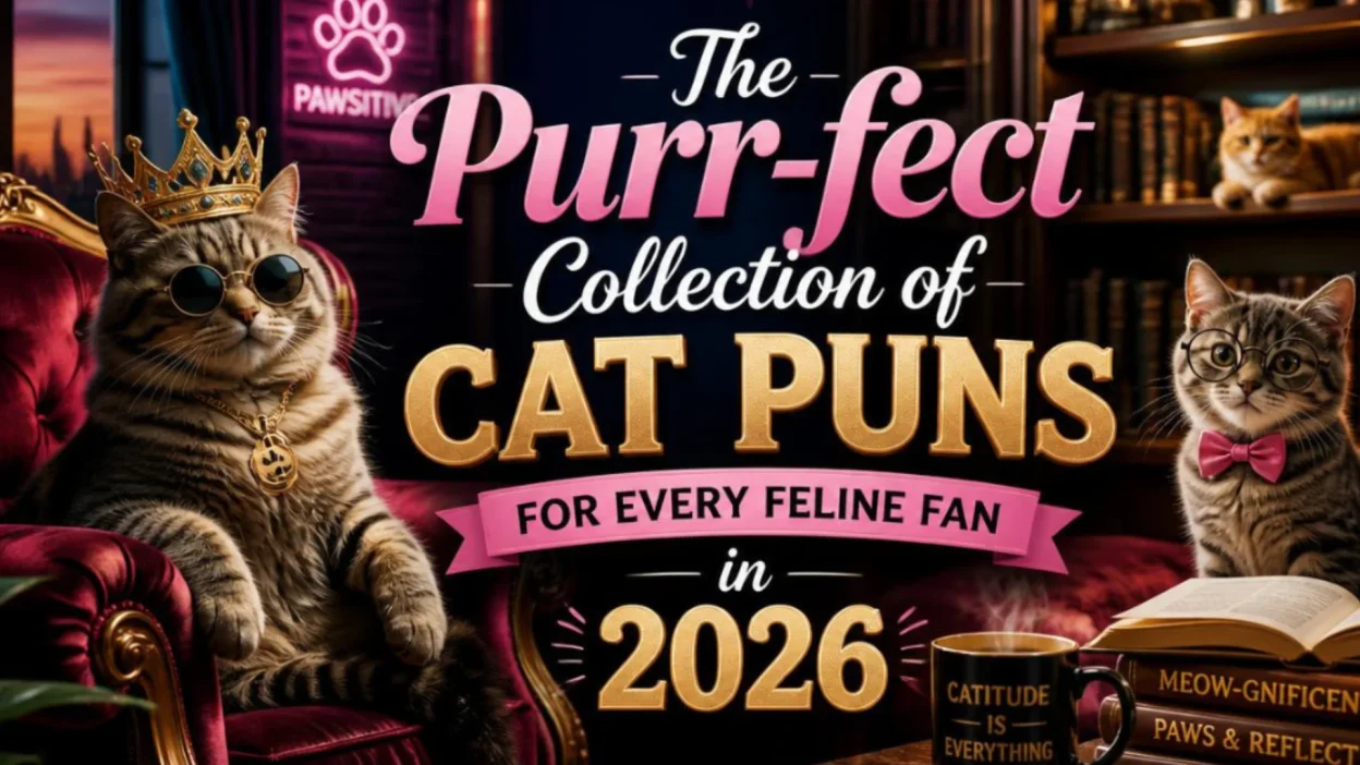 Funny cat puns collection featuring cute cats for feline fans in 2026