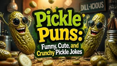 Pickle puns graphic featuring funny pickles, cute jokes, and playful crunchy wordplay.