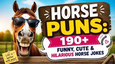 Horse puns graphic featuring funny horse jokes, cute equine humor, and hilarious wordplay.